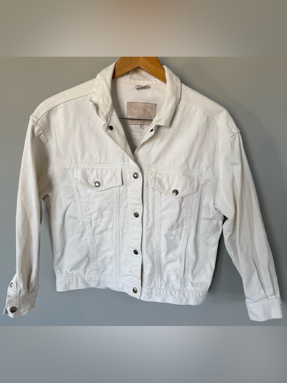 Vintage Calvin Klein White Denim Jacket Made in USA Snap Button Medium